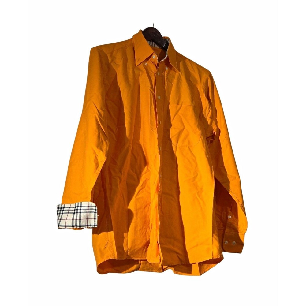 Burberry London Men's Orange Solid Long Sleeve Point Collar Cotton Shirt M